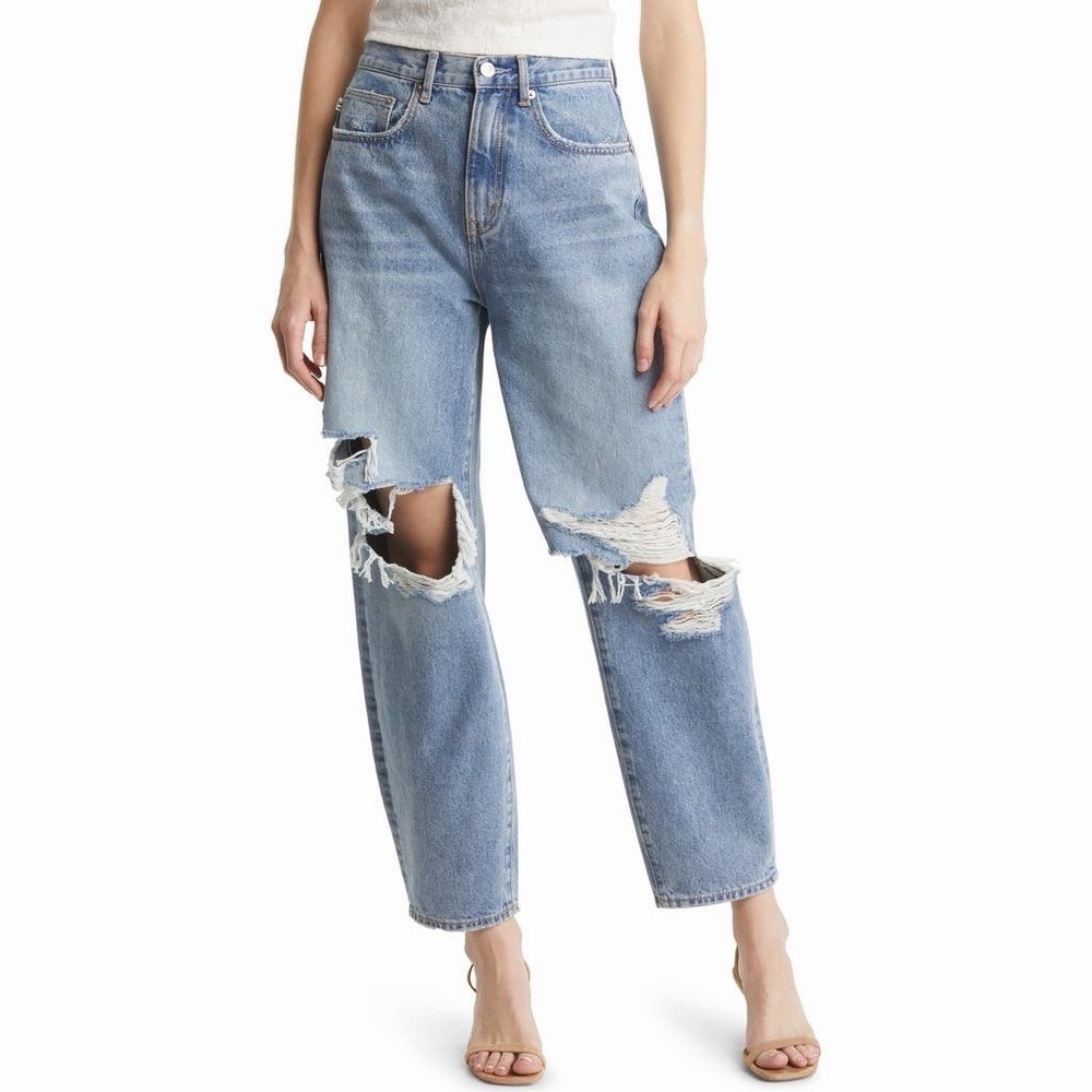 Lovers & Friends Revolve Lennon Distressed Super High Rise Wide Leg Jeans 26 E23